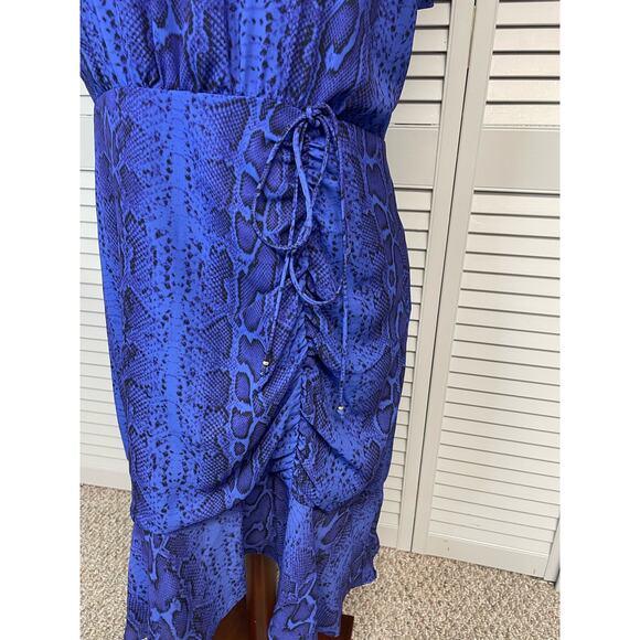 Sam Edelman blue black snake print sleeveless ruffle high neck dress women''s 12 - Picture 2 of 10